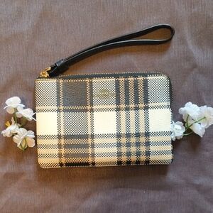 Coach Navy and White Checkered Wristlet